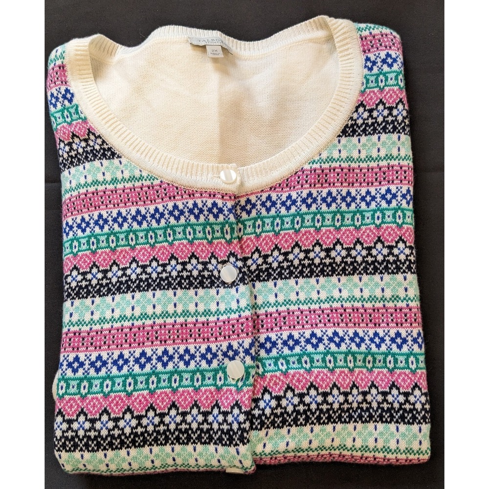 Talbots Multi-Colored Cardigan Sweater Women's 2X Button Cotton Blend Plus